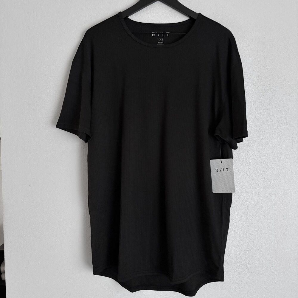 BYLT Mens BLACK RIBBED SHORT SLEEVE DROP-CUT XL